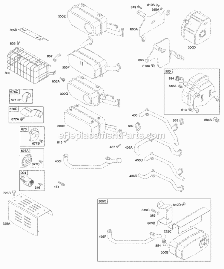 Fuel Supply Diagram and Parts List for 350442-0001-01  Briggs and Stratton Engine